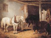 John Frederick Herring Three Horses in A stable,Feeding From a Manger oil painting on canvas